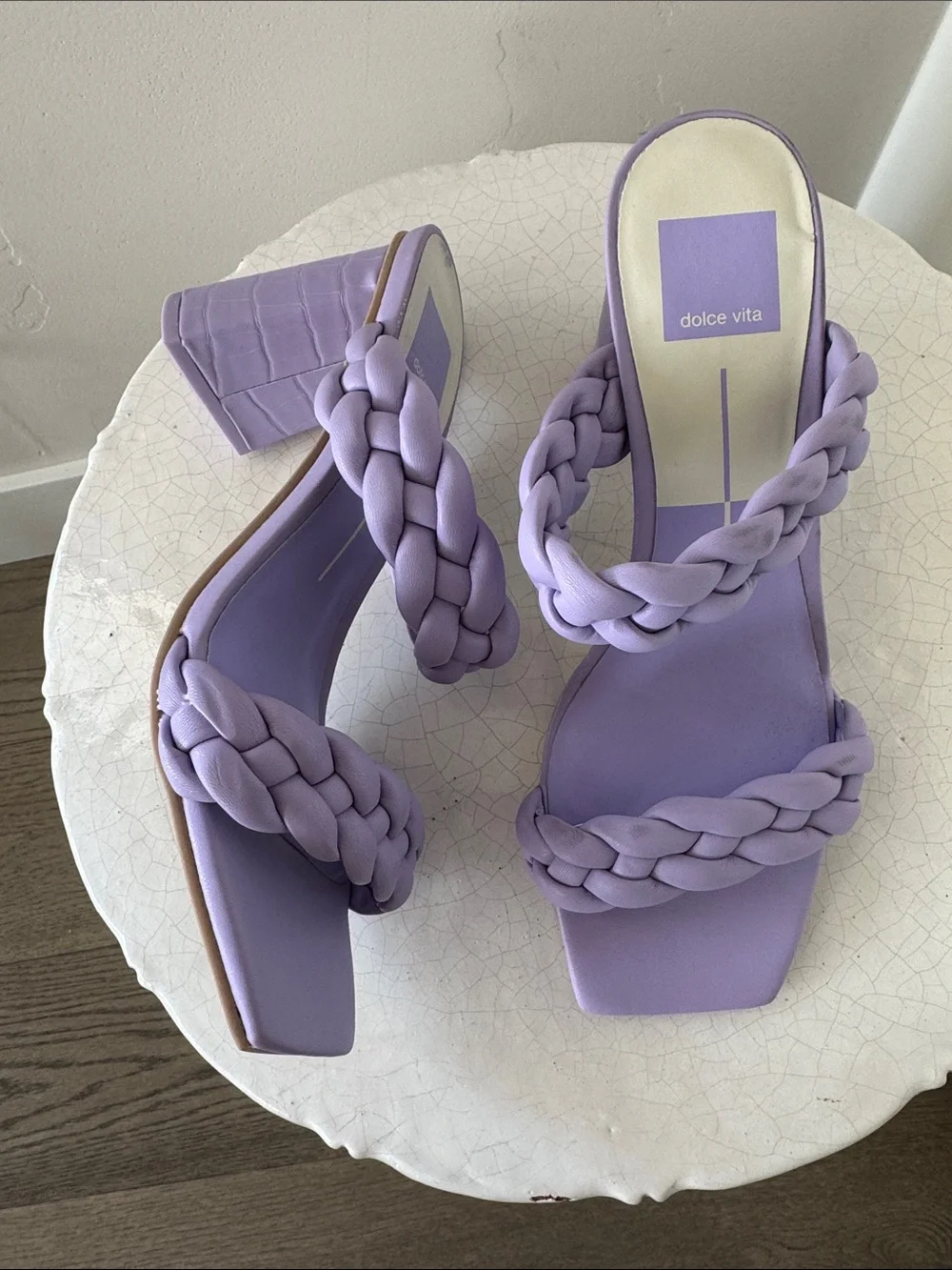Dolce Vita Lilac/Lavender Braided Block Heel Sandals Square Open Toe Size 8 NWOB
